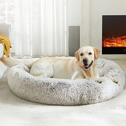 Western Home Calming Donut Large Dog Bed Pet Bed,36" White Khaki