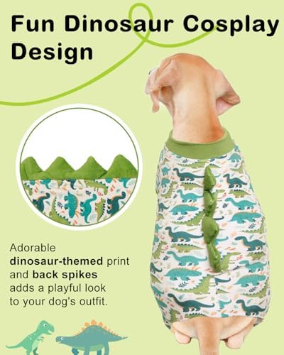 CuteBone Dinosaur Costume Dog Pajamas, Stretchy Spandex Crystal Velvet Sleepwear Coat for Small Dogs, Soft & Warm Pet Outfit Clothes for Cold Weather, Cozy Pullover Design COSP05-3XL
