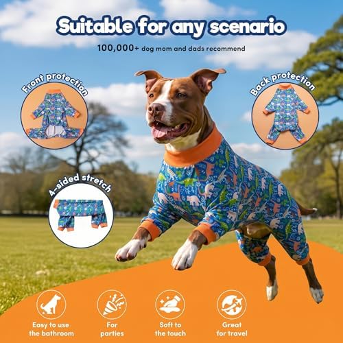 LovinPet Large Breed Dog Clothes Pajamas, Dinosaur Land Blue Print, 3XL