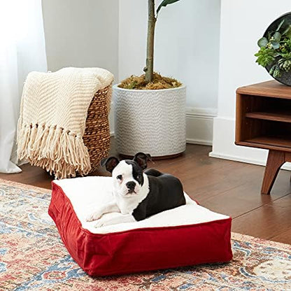 South Pine Porch Buddy Reversible Rectangle Pillow Style Microfiber and Sherpa Dog Bed with Removable, Machine-Washable Cover, Crimson Sherpa, Extra Small (24 in. x 18 in.)