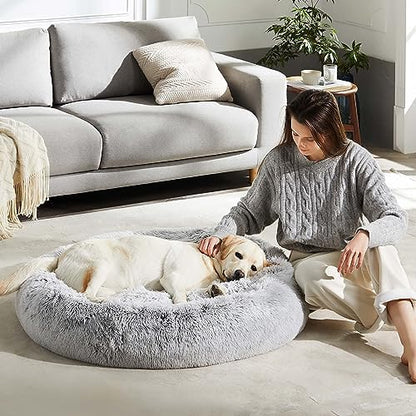Western Home Calming Donut Large Dog Bed Pet Bed,36" Light Grey