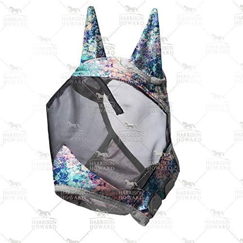 Harrison Howard LumiVista Horse Fly Mask Standard with Ears UV Protection for Horse Pastel Mix L Full Size