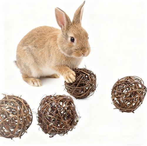 emours Willow Branch Rattan Ball Chew Toys for Small Animals Rabbits Guinea Pigs Chinchillas Pet Rats 5Pcs