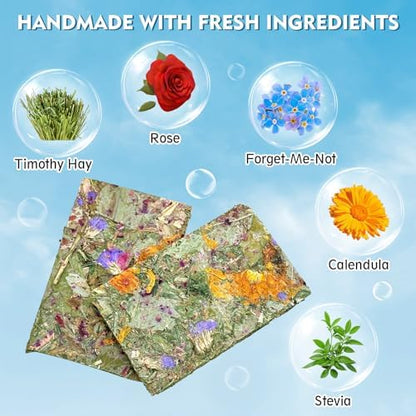 Fhiny 12 PCS Rabbit Timothy Hay Chips Toys, Natural Bunny Molar Treats with Herbal Flowers Rabbit Chew Toys for Teeth Small Animal Snacks for Rats Chinchillas Guinea Pigs Hamsters