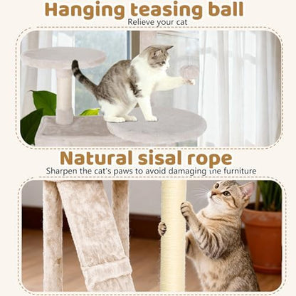 BestOffice 54 Inch Cat Tree, Multi-Level Cat Tower with Condo, Perches, Sisal Scratching Posts, Climbing Ladder,Indoor Activity Center Play House for Kittens & Adult Cats, Beige