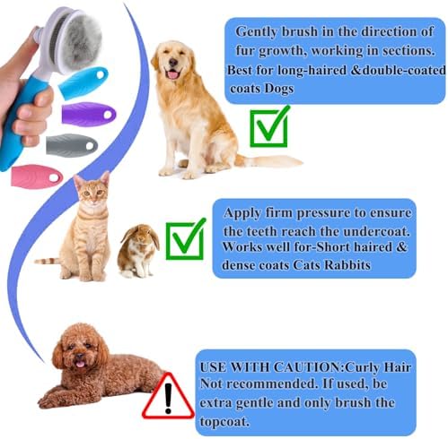 Self Cleaning Slicker Brush - Cat Brush Skin-Friendly Deshedding Grooming Massaging Tool for Long & Short Haired Pets, Cat Hair Brushes Removes Undercoat for Dogs Cats Rabbits-UPGRADED (2Pack Blue)