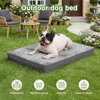 Waterproof Dog Bed Medium Size Dog, Washable Crate Pad 30" Orthopedic Gray