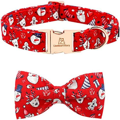 Lionheart Glory Christmas Dog Collar - Santa Print Bow Tie Collar for Small Dogs
