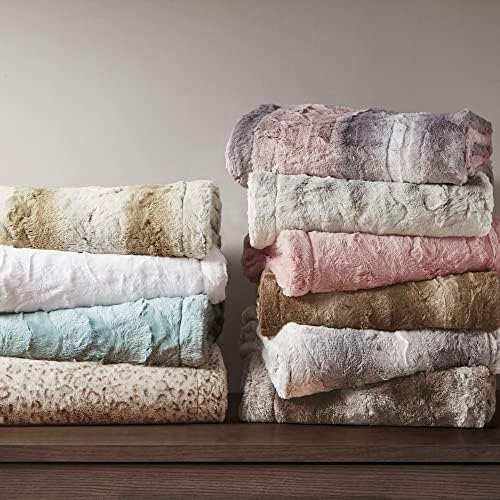 Madison Park Zuri Faux Fur Reversible Throw Blanket, 50 x 60 in, Sand