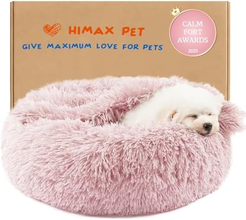 Himax 20in Covered Small Dog Bed with Blanket Attached Calming Burrow Pink