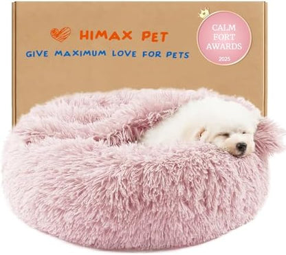 Himax 20in Covered Small Dog Bed with Blanket Attached Calming Burrow Pink