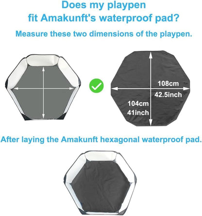 Amakunft 2Pcs Waterproof Hexagon Playpen Mat Washable Pee Pad Fit with Small Animal Playpen (42.5in x 41in) Reusable Pet Bedding Liner for Guinea Pig, Rabbit, Hamster, Chinchilla, Hedgehog