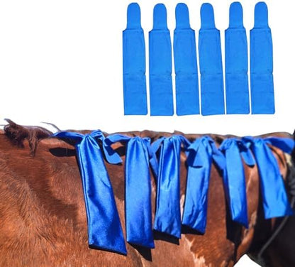 Horse Mane Bags for Horses, Set of 6 Handmade Lycra Mane Bags, Helps Reduce Tangles, Breakage & Rubbing, Washable Braided Mane Covers for Longer, Healthier Manes, Ranch Hand (Light Blue)