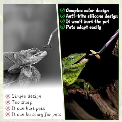 OLIISS Iridescent Reptile Feeding Tongs with Rubber Tips, 10.6", 2 Pack