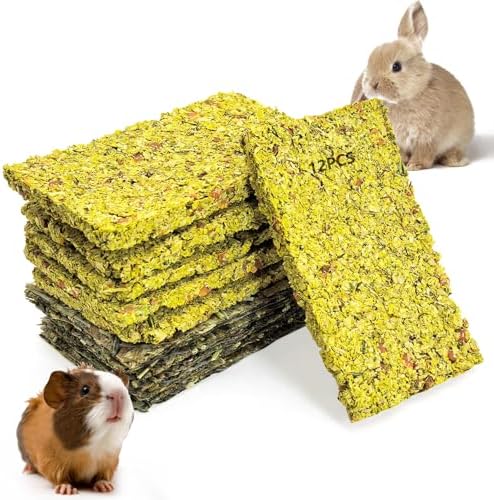 Fhiny 12 PCS Rabbit Timothy Hay Chips Toys, Natural Bunny Molar Treats with Herbal Flowers Fruits and Vegetables Rabbit Chew Toys for Teeth Small Animal Snacks for Guinea Pigs Chinchillas Hamsters