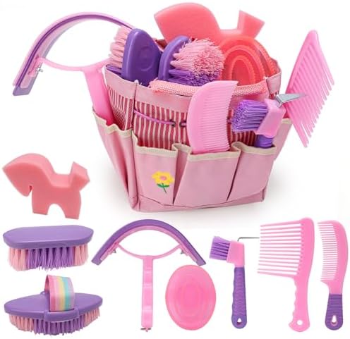 9PCS Horse Grooming Brushes Kit with Tote Bag,Tools for Care Massage Groom