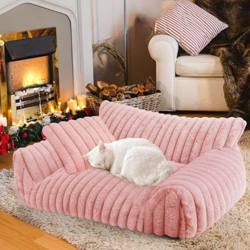 Cute Cat Couch Bed for Indoor Cats, Dog Beds for Small Dogs Couch, S, Pink