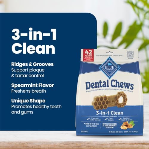 Blue Buffalo Chicken & Spearmint Medium Dental Chews, 34.5 oz, 42 ct