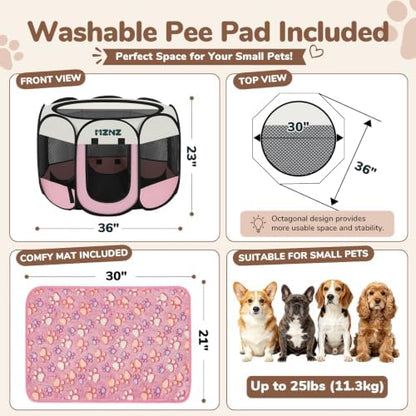 Dog Cat Small Animal Puppy Playpen Crate with 2 Blankets, Medium, Pink