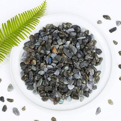 YATOJUZI Labradorite 1LB Aquarium Gravel Rocks Bulk Wholesale Tumbled Crystals Stones Chips Crushed Reiki Energy Balancing Gemstones for Planters Vase Filler Fountain Fish Tank Potted Decor