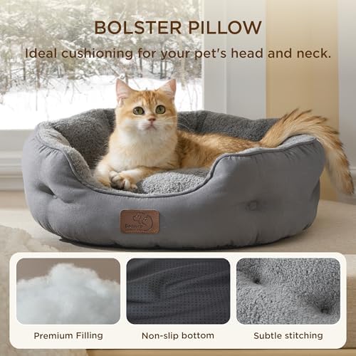 Bedsure Self Warming Cat Bed,Round Washable Small Dog Bed, 20In Grey