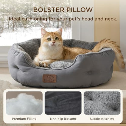 Bedsure Self Warming Cat Bed,Round Washable Small Dog Bed, 20In Grey