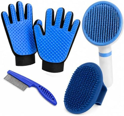NVNAN 5-Piece Dog Grooming Brush Set with Grooming Gloves