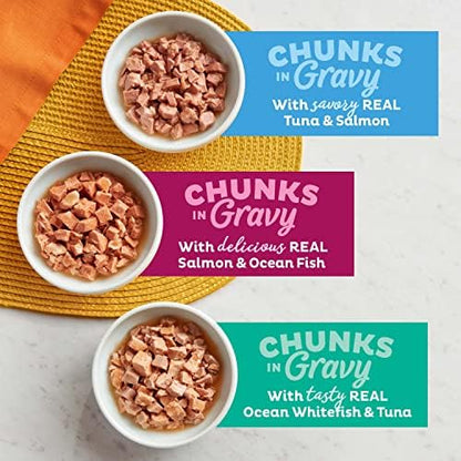 Meow Mix Seafood Favorites, Wet Food Variety Pack, 12 Cups