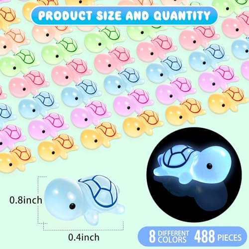 488PCS Luminous Mini Resin Turtle 8 Color Tiny Turtle Figurines Bulk