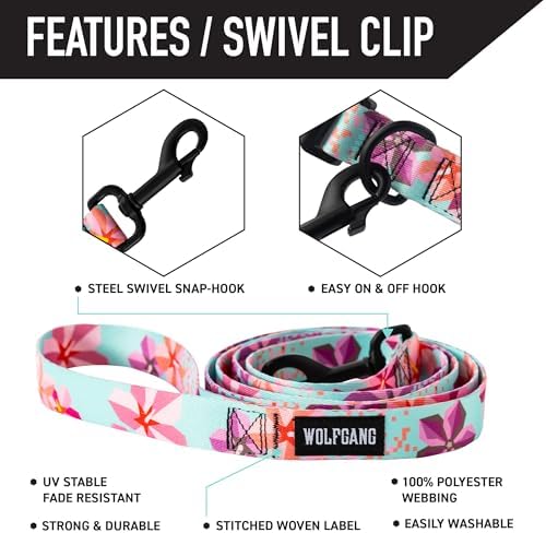 Wolfgang Heavy Duty Dog Leash, Pull-Tested to Over 800 lbs for Walking & Training, DigiFloral Print, Large