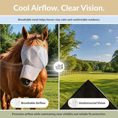 TSZ Horse Fly Mask with Nose Cover - UV Block 70% Breathable Mesh Flymask