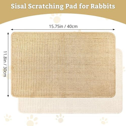 kathson Rabbit Scratching Pad 2 Pcs Natural Sisal Bunny Scratch Mat, Small Animals Nail Scratcher Guinea Pigs Grinding Claw Rug Pet Cage Flooring for Biting Sleeping Nesting (15.75 * 23.62 in)