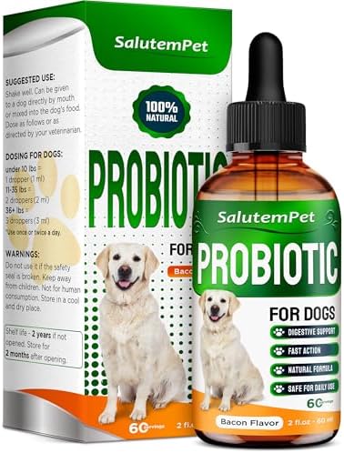 Probiotics for Dogs | Liquid Probiotics for Dogs and Puppies | Prebiotic & Digestive Enzymes | Gut Flora Support and Digestive Care | Bacon Taste | 2 Oz