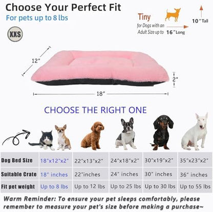 Dog Crate Bed Washable Dog Beds for XX-Small Dogs Deluxe Thick Faux Fur Fluffy Comfy Kennel Pad Anti-Slip Pet Sleeping Mat,Indoor Puppy Mattress Cat Kitten Cute Cushion Fit Crates 18 x 12 Inch,Pink