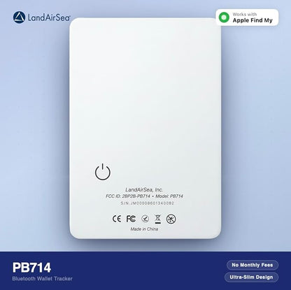LandAirSea PB714 – Ultra-Slim Apple Find My Wallet Tracker with Secure Adhesive, No Monthly Fee Bluetooth Item Locator for Wallets, Passports & Luggage