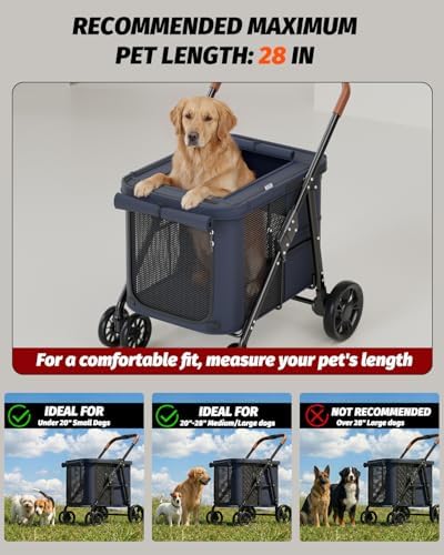 Dog Stroller for Large & Medium Dogs Up to 80 Lbs, Navy Blue