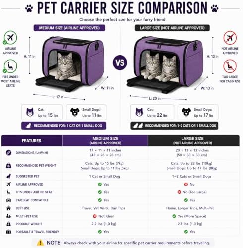 Large Pet Carrier for Cats and Small Dogs, Soft-Sided Travel Carrier with Safety Leash, Scratch-Resistant Mesh, Reinforced PVC Support Base, Foldable Design, 20 x 13 x 13 Inches