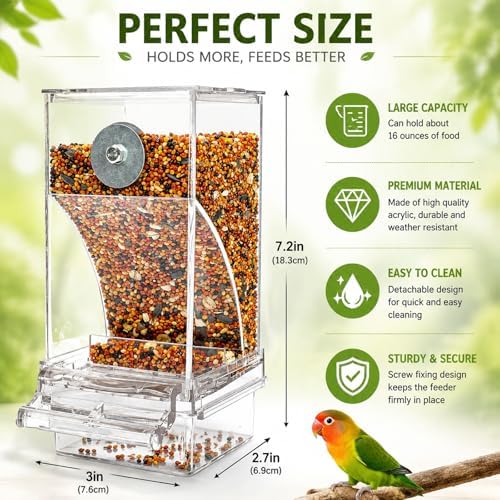 Rypet No-Mess Automatic Bird Feeder, Parakeet Cage Accessories