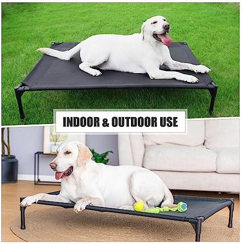 Garnpet Elevated Dog Bed for Large Dogs, Raised Dog Cot Fits Up to 120 LBs, Heavy Duty Pet Cots with Durable Supportive Teslin Recyclable Washable Mesh, Indoor & Outdoor Pet Bed, Dark Grey