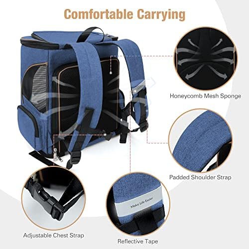Lekereise Pet Carrier Backpack Expandable Cat Backpack Carrier for Small Dogs Large Cats Puppies, Dog Backpack Carrier for Hiking Travel Outdoor Hold Pets Up to 20 25 Lbs, Blue