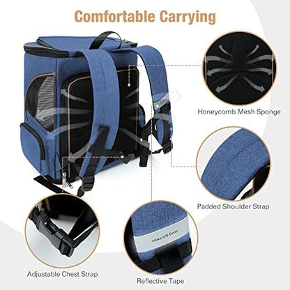 Lekereise Pet Carrier Backpack Expandable Cat Backpack Carrier for Small Dogs Large Cats Puppies, Dog Backpack Carrier for Hiking Travel Outdoor Hold Pets Up to 20 25 Lbs, Blue