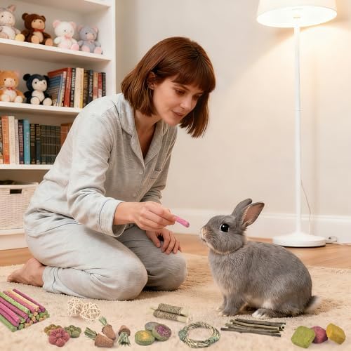 ERKOON 70PCS Rabbit Chew Toys, Natural Timothy Grass Cakes Guinea Pig Toys, Small Animal Teeth Grinding Treats for Bunny Hamster Chinchilla, Safe Dental Care Snacks
