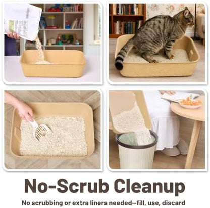 6 Pack Disposable Cat Litter Boxes, Leak-Proof Cardboard Kitty Litter Trays