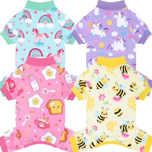 XPUDAC 4 Pack Dog Pajamas Soft Puppy Clothes Onesie for Small Dogs, M