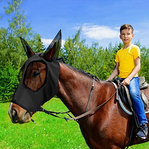 Weewooday 3 Pcs Horse Fly Mask with Ears, L, Purple, Black, Pink