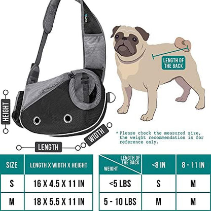 PetAmi Small Dog Sling Carrier, Puppy Cat Hands-Free Purse, 5 lb, Black