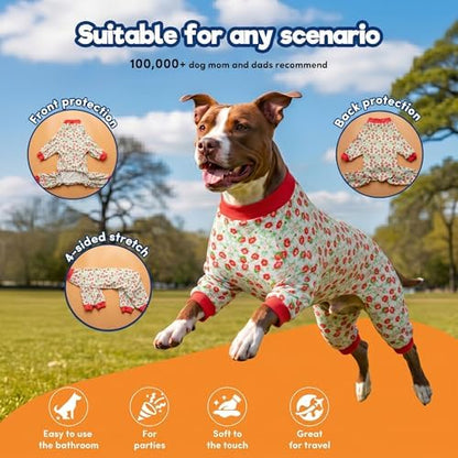 LovinPet Pajamas for Big Dogs, Pitbull Clothes, Pink Granny Print, L