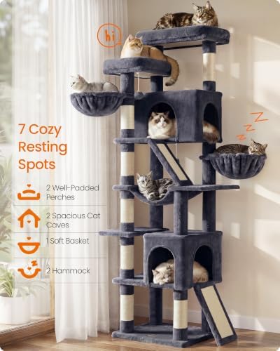Feandrea Large Cat Tree, 81.1" Tall Sturdy Cat Tower for Indoor, Dark Gray