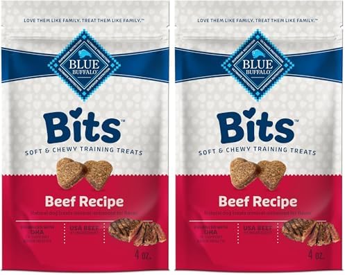 Blue Buffalo Bits Soft Dog Treats for Training,Made with Natural Ingredients & Enhanced with DHA,Beef Recipe,4-oz Bag,(Pack of 2)