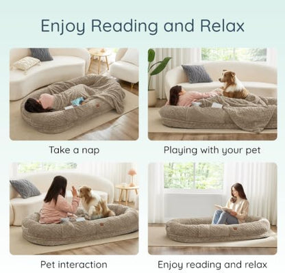 ChiXnuggle Orthopedic Human Dog Bed,with Faux Fur Washable Cover,Blanket